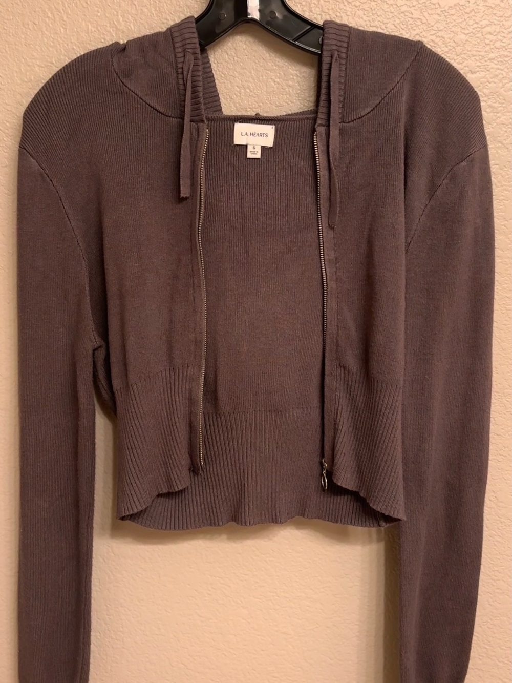 La Hearts Women's Hooded Zip Sweater - Grey